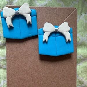 Blue Gift Box Handmade Polymer Clay Earrings